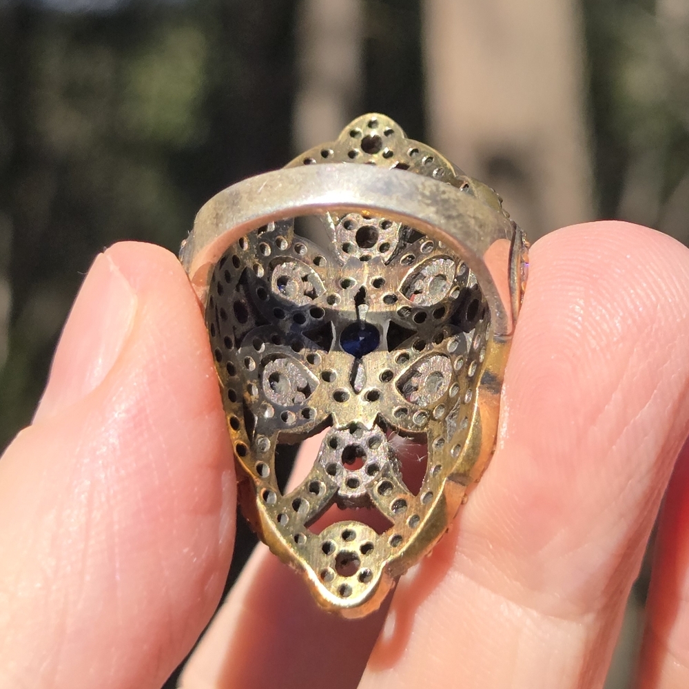 Sapphire & Topaz Sterling Bronze&Gold Cocktail Ring Sz7 - Picture 9 of 10